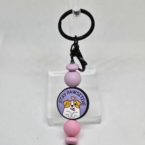 NWT Stay Pawsitive Puppy Love Bling and Beaded Keychain Black Metal Keychain